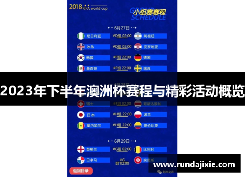 2023年下半年澳洲杯赛程与精彩活动概览 2023年下半年澳洲杯赛程与精彩活动概览